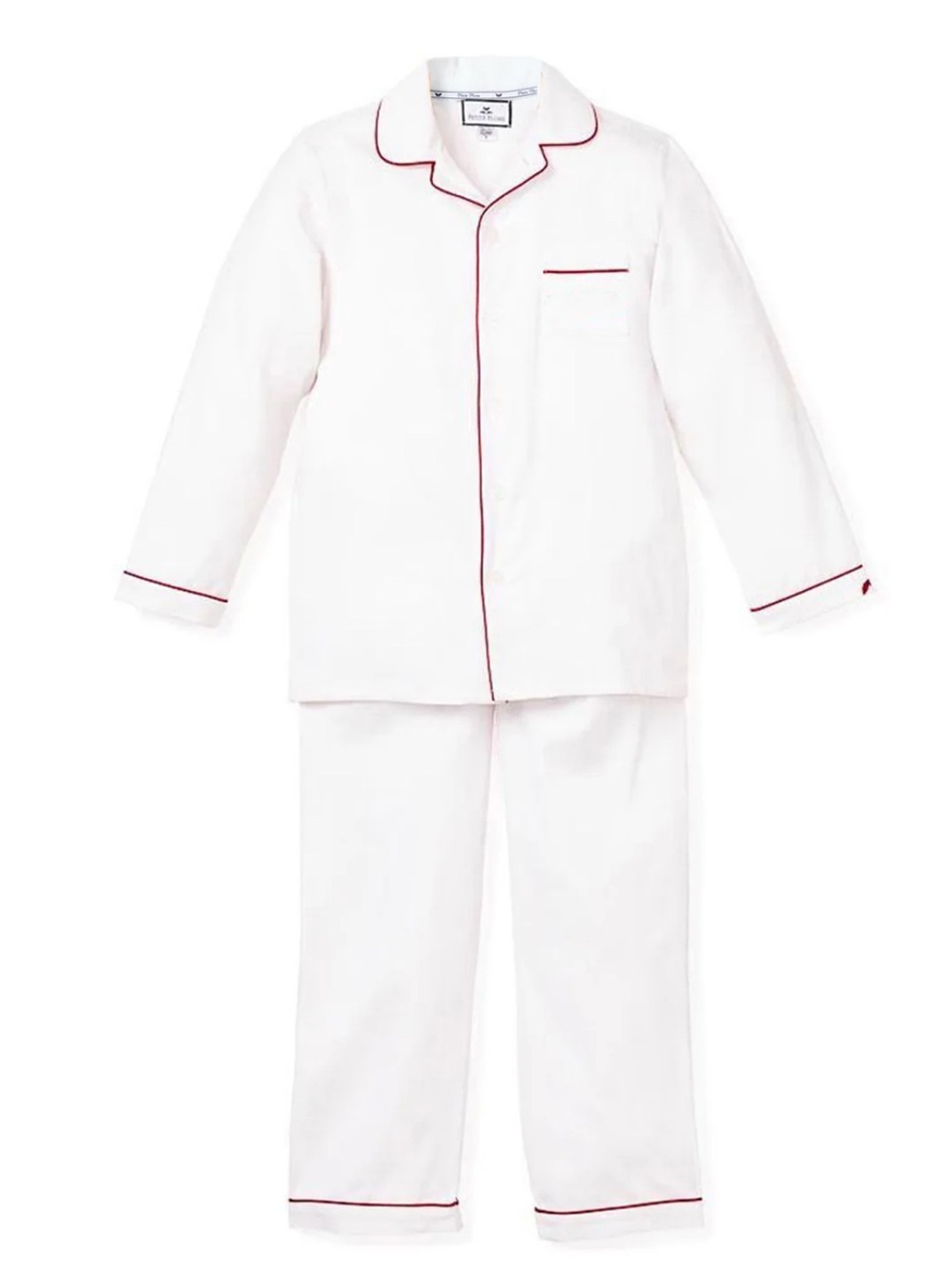 EUC Petite Plume Kid's Twill Pajama Set in White with Red Piping Sz 5